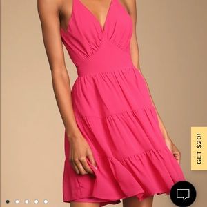 Being Your Sweetheart Magenta Tie-Back Tiered Midi Dress